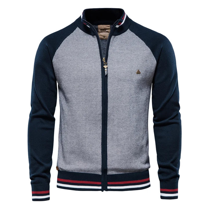 Men's zip up knit cardigan Aurelio in Blue – front view