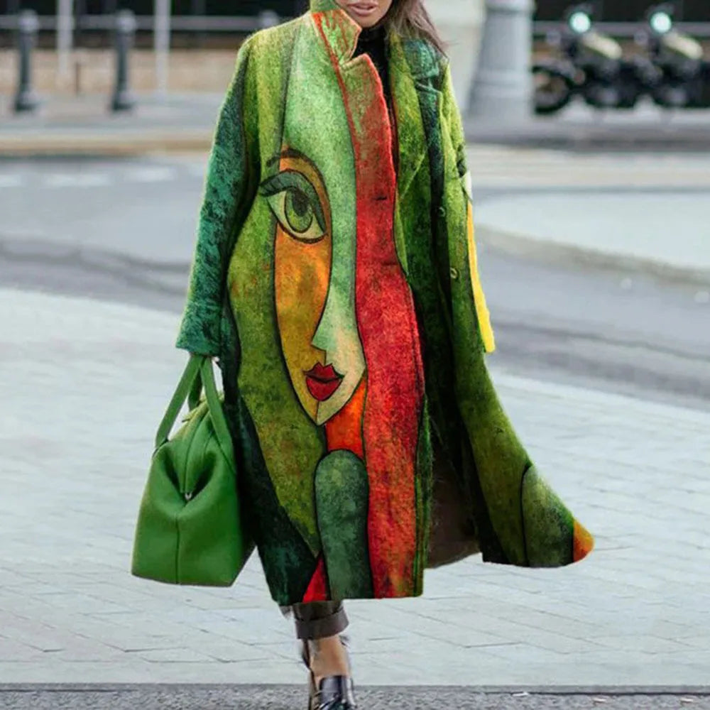 Women's Printed Wool Blend Long Coat – Constance