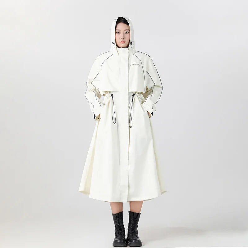 Women's Longline Hooded Cycling Rain Coat - Solvienne