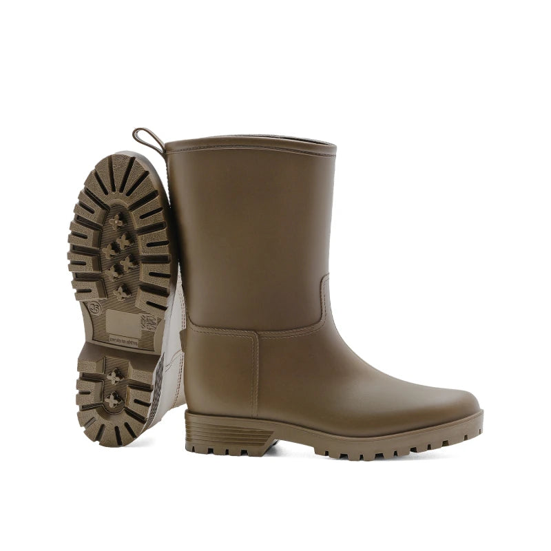 Women's Brown Mid-Calf Waterproof Rain Boots - Bruinelle