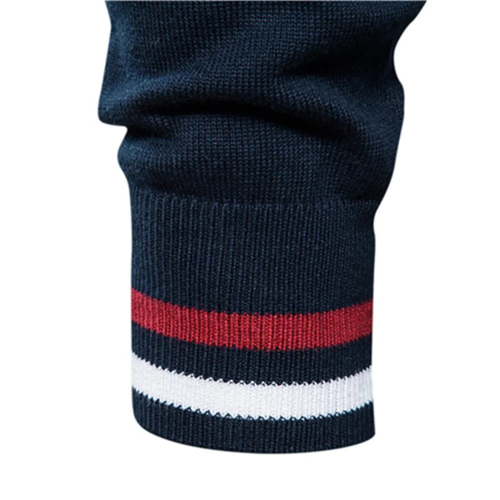 Men's zip up knit cardigan Aurelio in Blue – striped cuff detail
