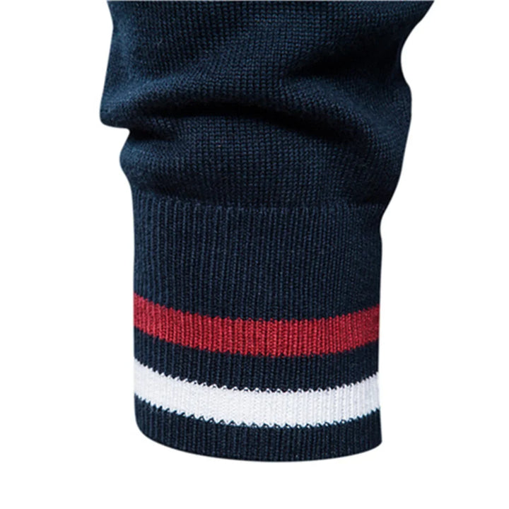 Men's zip up knit cardigan Aurelio in Blue – striped cuff detail
