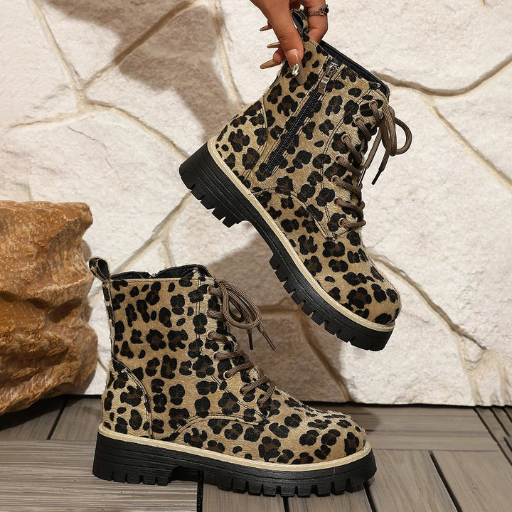 Women's Leopard Suede-Look Lace-Up Ankle Boots – Evangeline