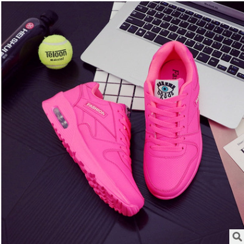 Women's Pink Air Cushion Trainers with Lace-Up Closure