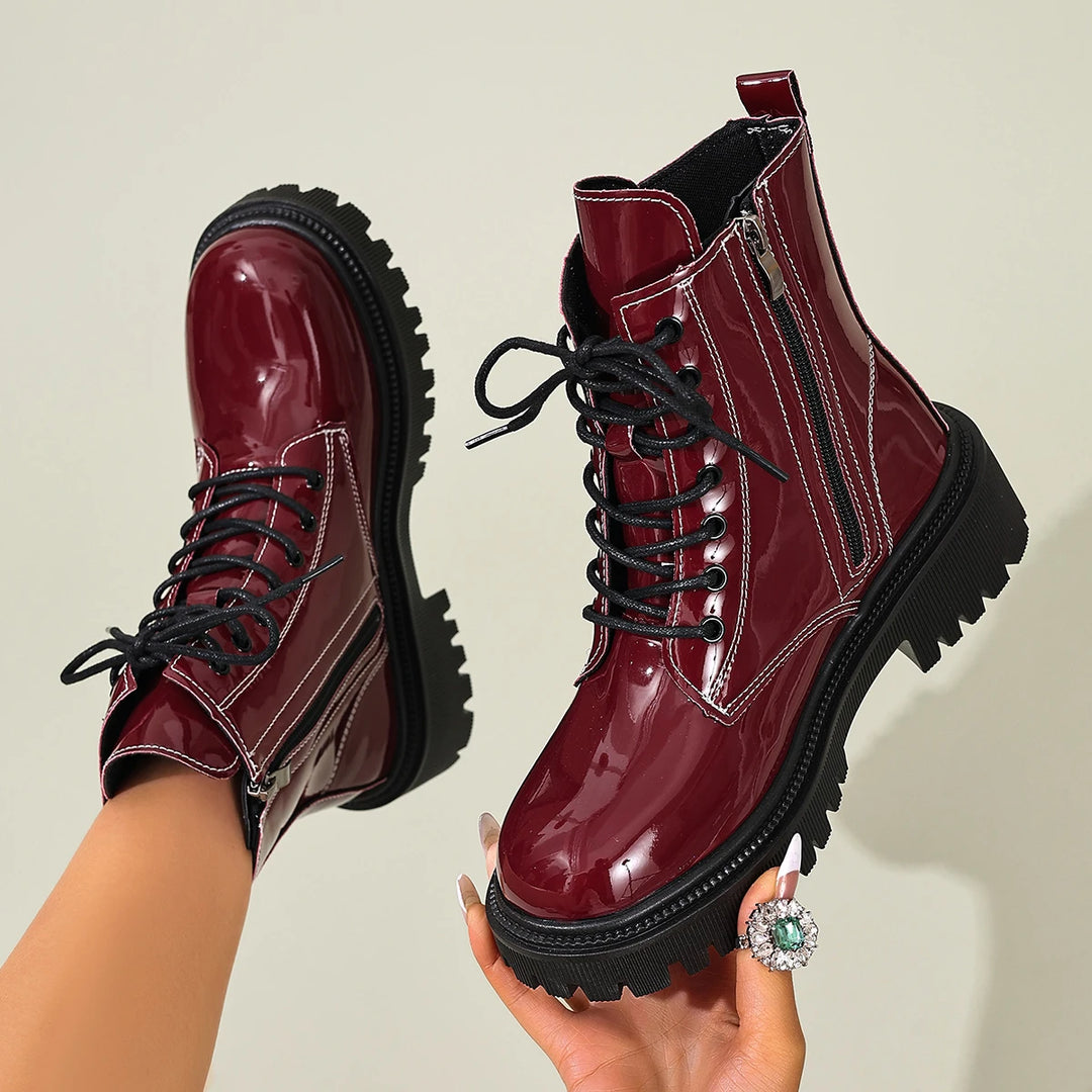 Women's Waterproof Combat Boots - Thea in Red – side view