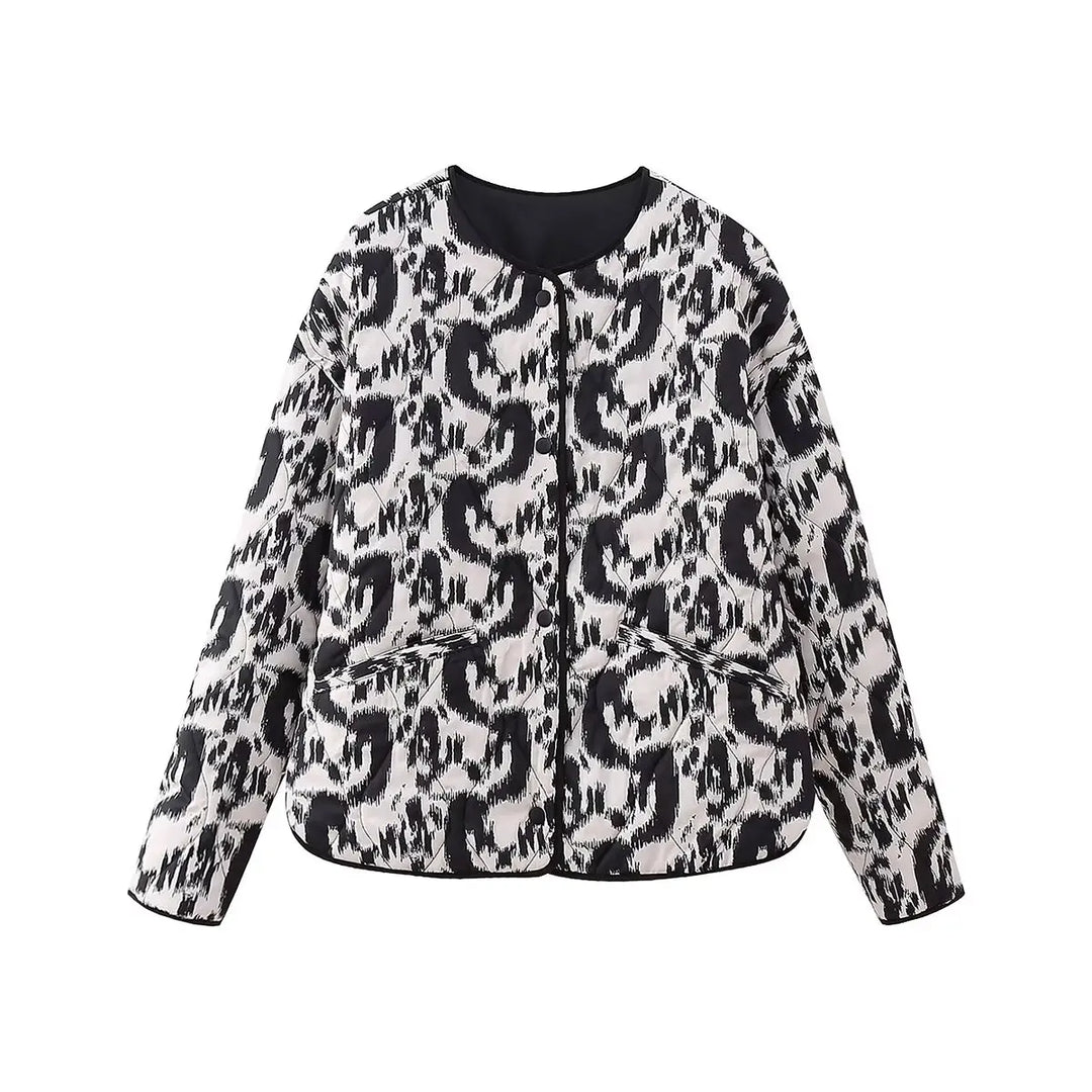 Women's quilted jacket Winona in White print – front view