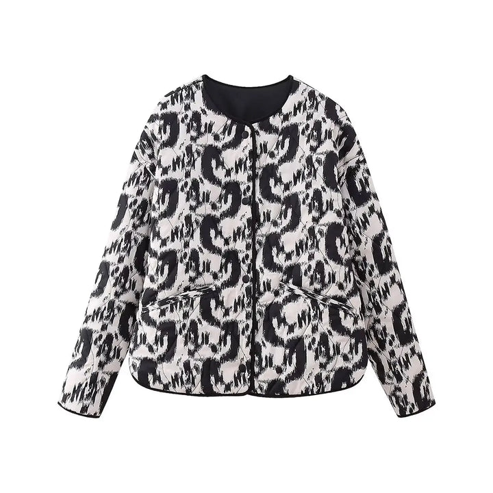 Women's quilted jacket Winona in White print – front view