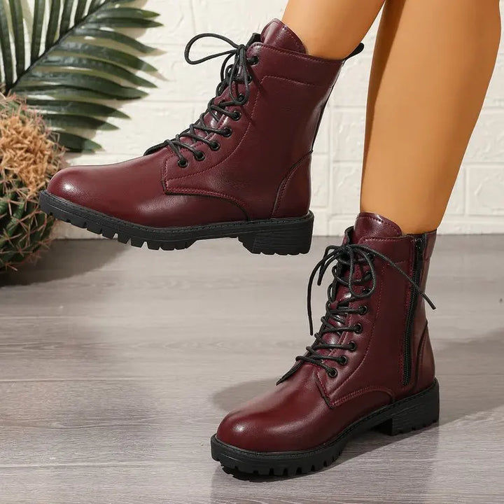 Women's Side-Lace Combat Ankle Boots – Vaurielle