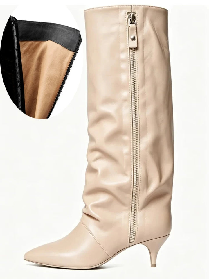 Women's Suede Kitten Heel Knee-High Boots – Roanelle