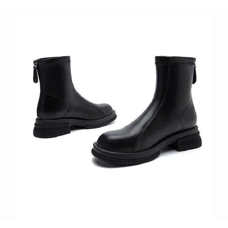 Women's Block Heel Back Zip Ankle Boots – Vantienne