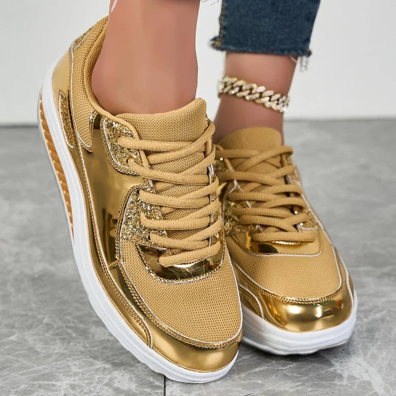 Women's Metallic Gold Platform Sneakers – Aurelia