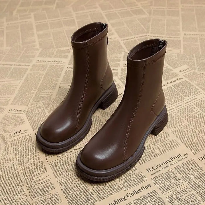 Women's Block Heel Back Zip Ankle Boots – Vantienne