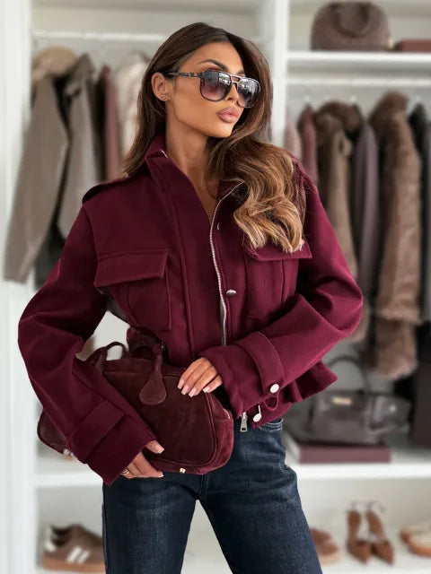 Women's Drawstring Waist Cropped Jacket - Marilenne