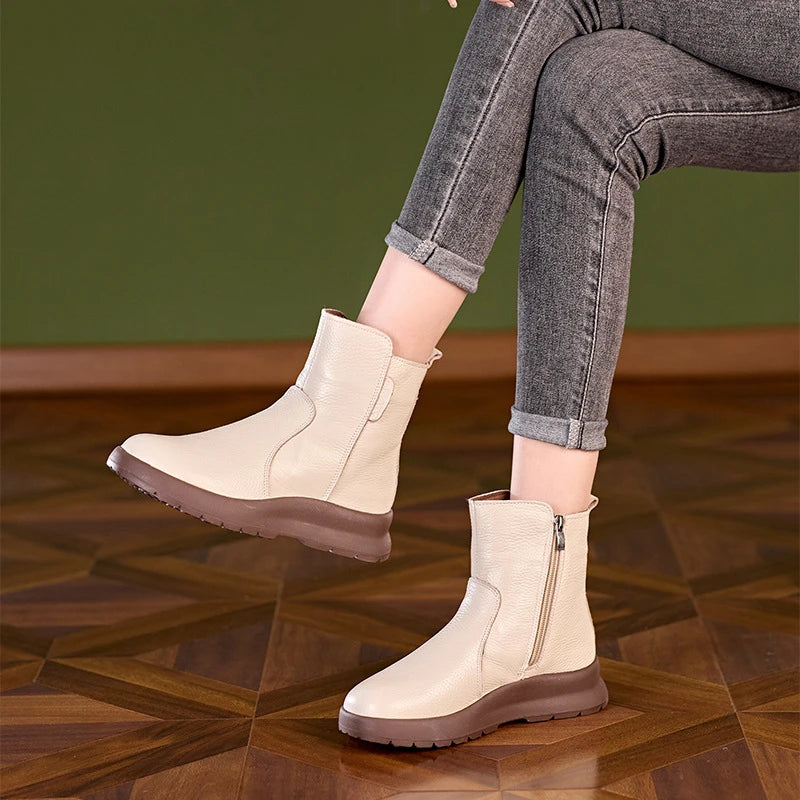 Women's Leather Chunky Sole Ankle Boots – Loriselle