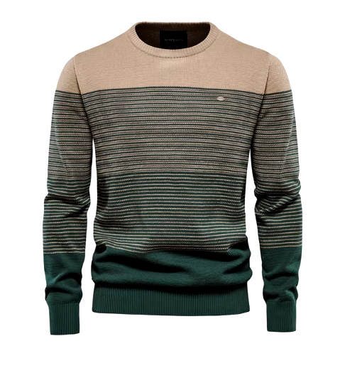 Men's striped colour block jumper in green – Dorian – front view