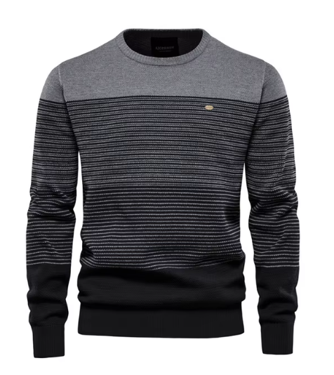 Men's striped colour block jumper in grey – Dorian – front view