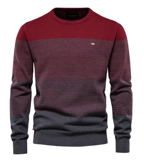 Men's striped colour block jumper in red – Dorian – front view