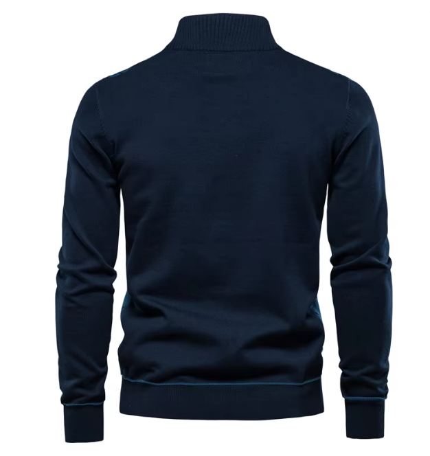 Men's argyle half zip jumper in blue – Aurello – back view