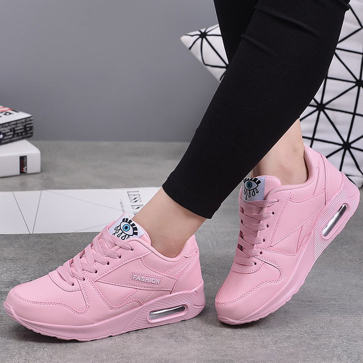 Women's Pink Air Cushion Trainers with Lace-Up Closure