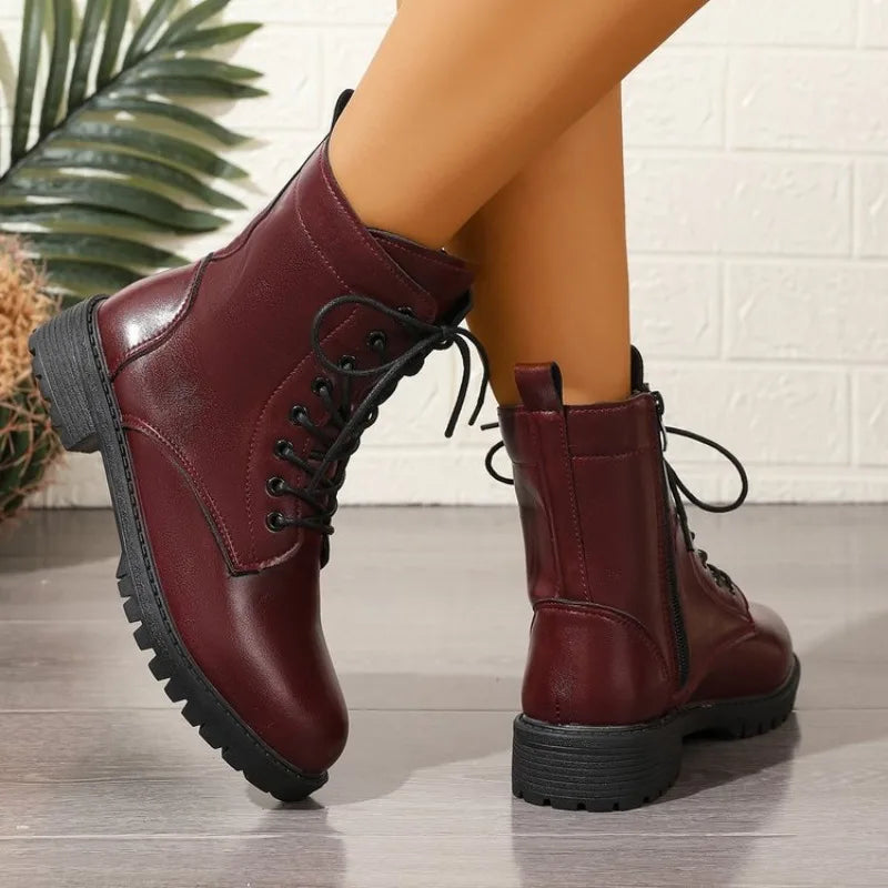 Women's Side-Lace Combat Ankle Boots – Vaurielle