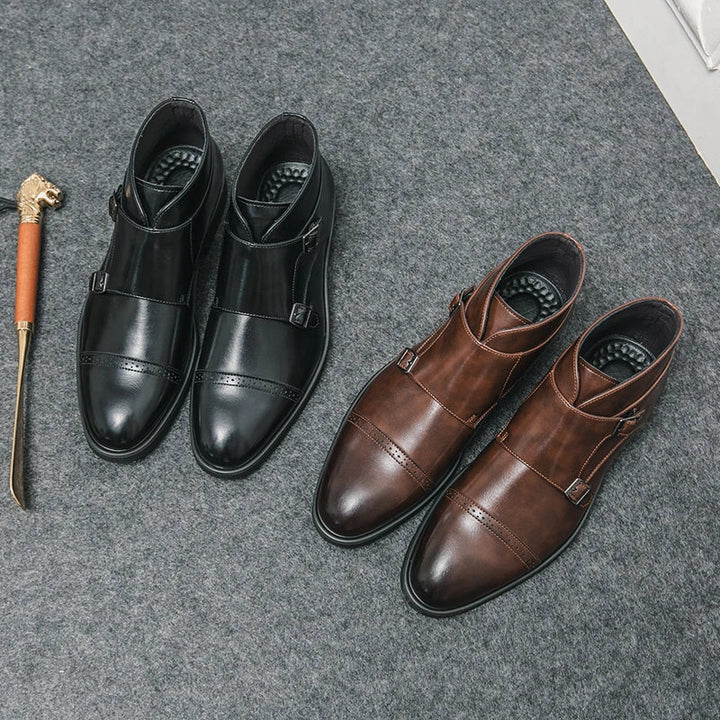 Men's double monk strap boots Alain in Deep Black and Dark Brown – both colours