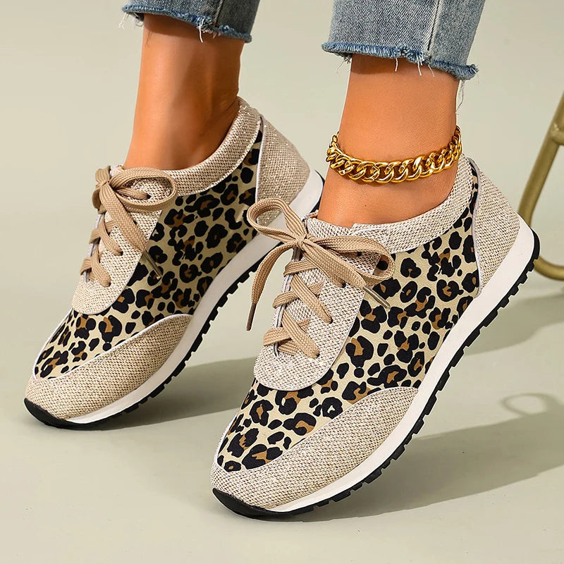 Women's Leopard Print Lace-Up Flat Sneakers – Cordelia