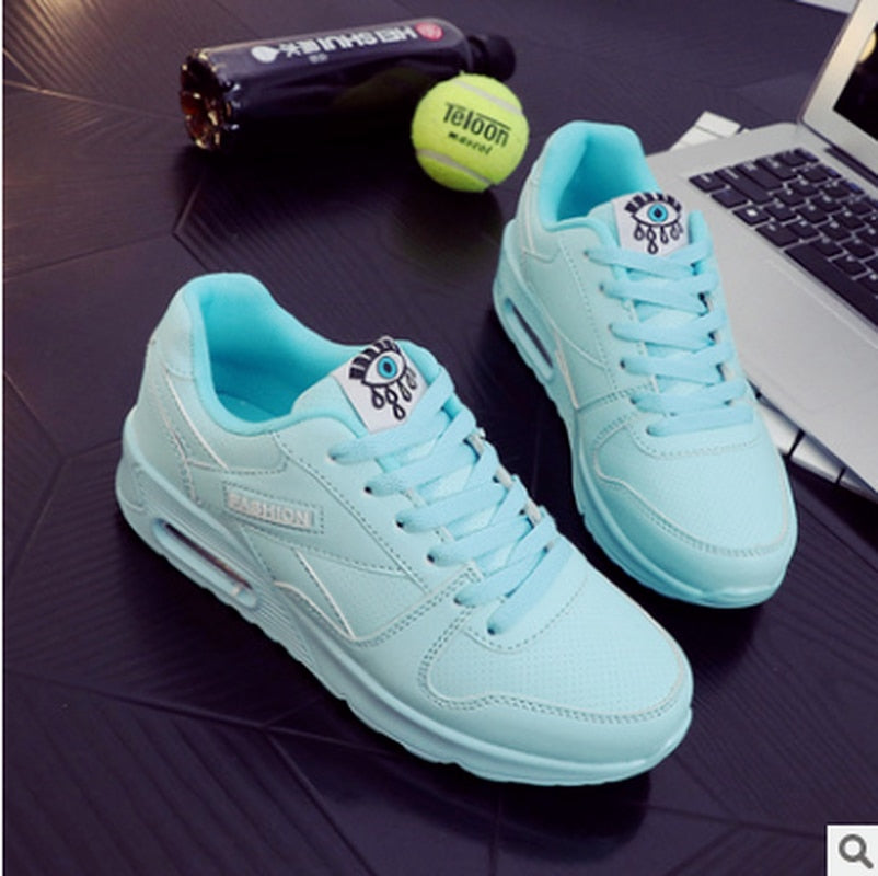 Women's Pink Air Cushion Trainers with Lace-Up Closure