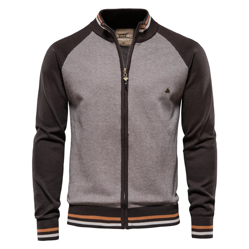 Men's zip up knit cardigan Aurelio in Brown – front view
