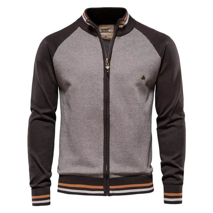 Men's zip up knit cardigan Aurelio in Brown – front view