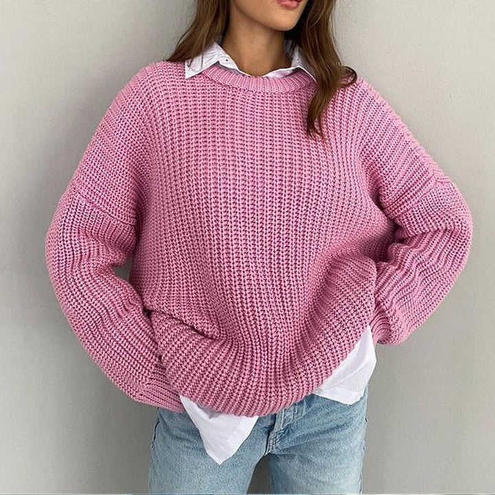 Women's chunky knit jumper Kezia in Pink – front view