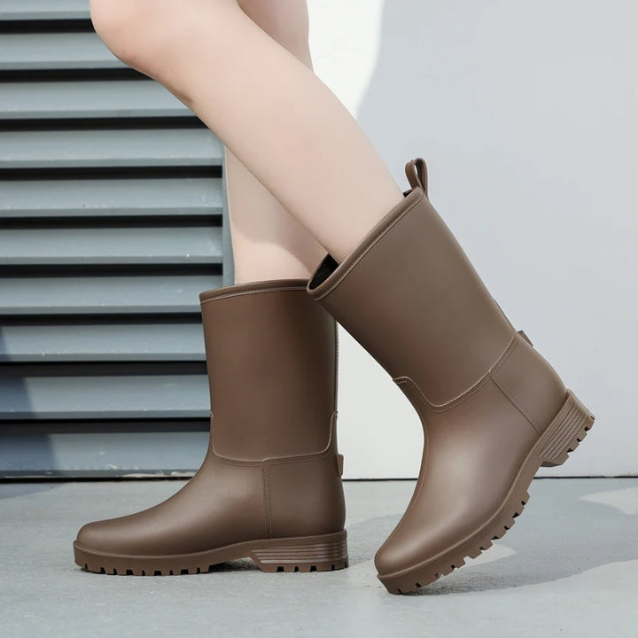 Women's Brown Mid-Calf Waterproof Rain Boots - Bruinelle