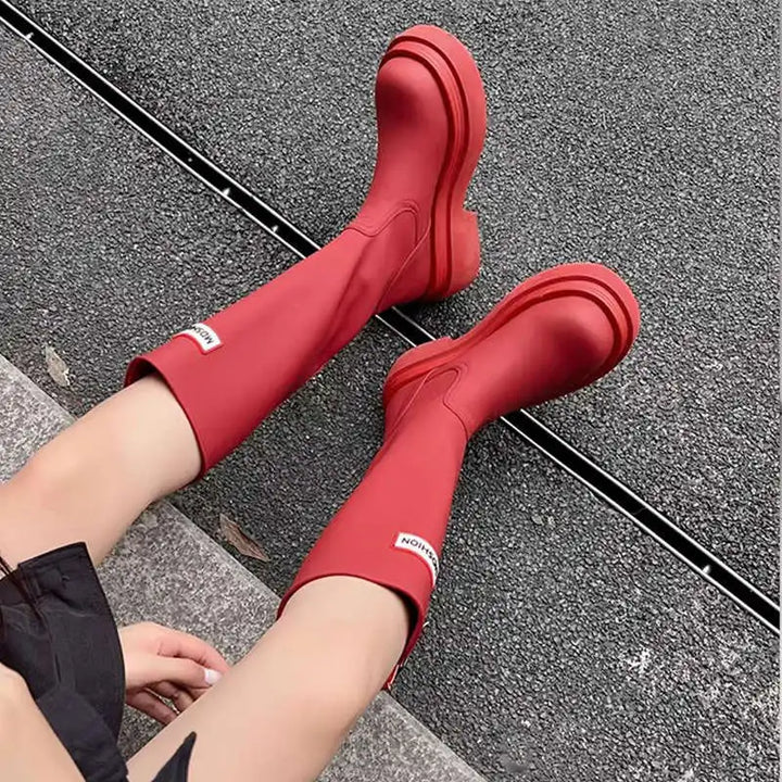 Women's Knee-High Chunky Sole Rain Boots - Noralise
