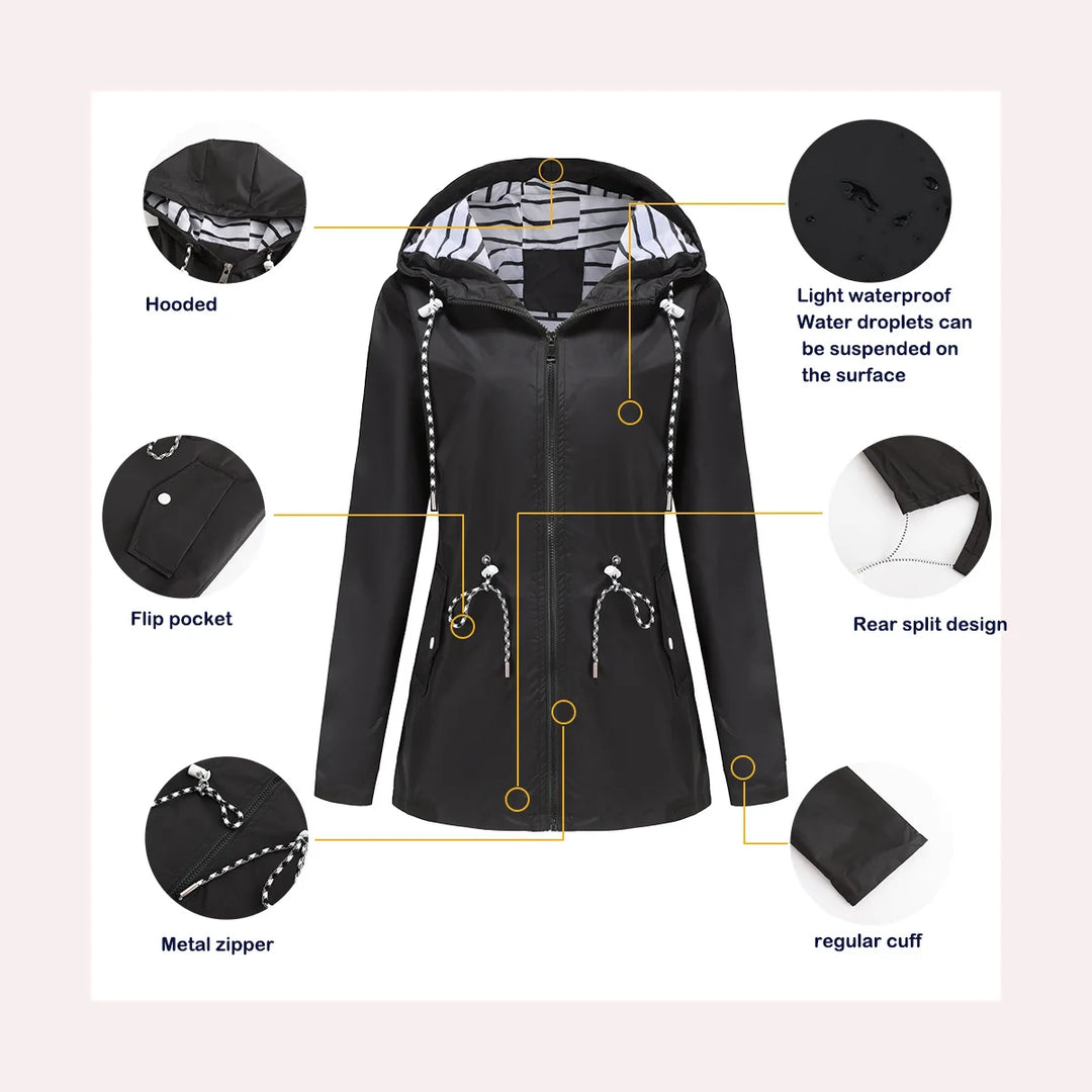Women's Waterproof Drawstring Rain Jacket - Cerisane