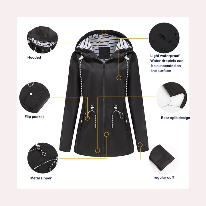 Women's Waterproof Drawstring Rain Jacket - Cerisane