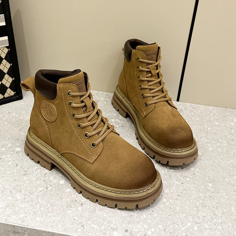 Women's Leather Worker Boots - Nora in Brown – back view