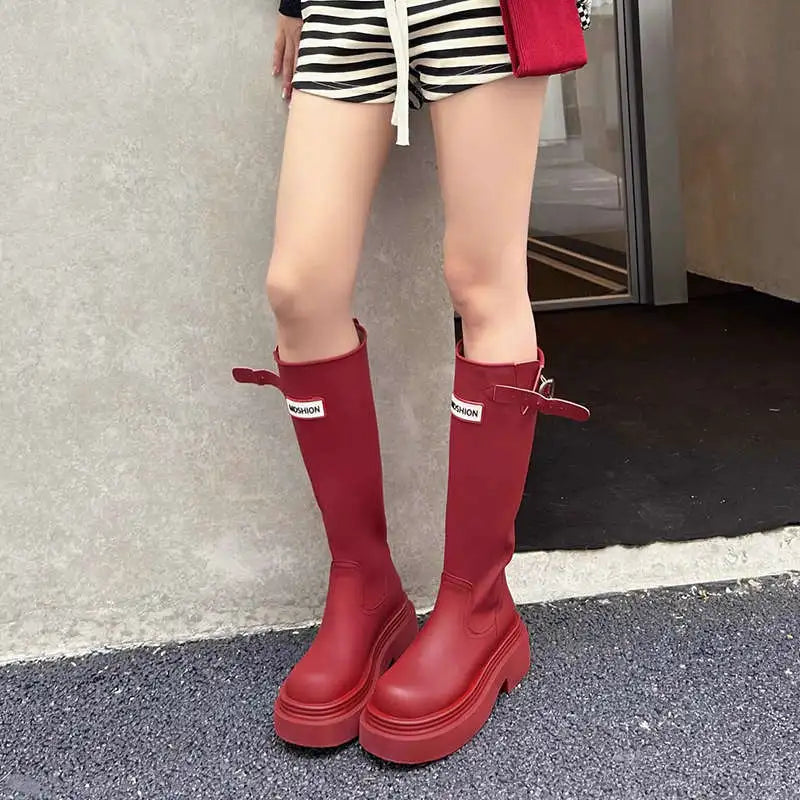 Women's Knee-High Chunky Sole Rain Boots - Noralise