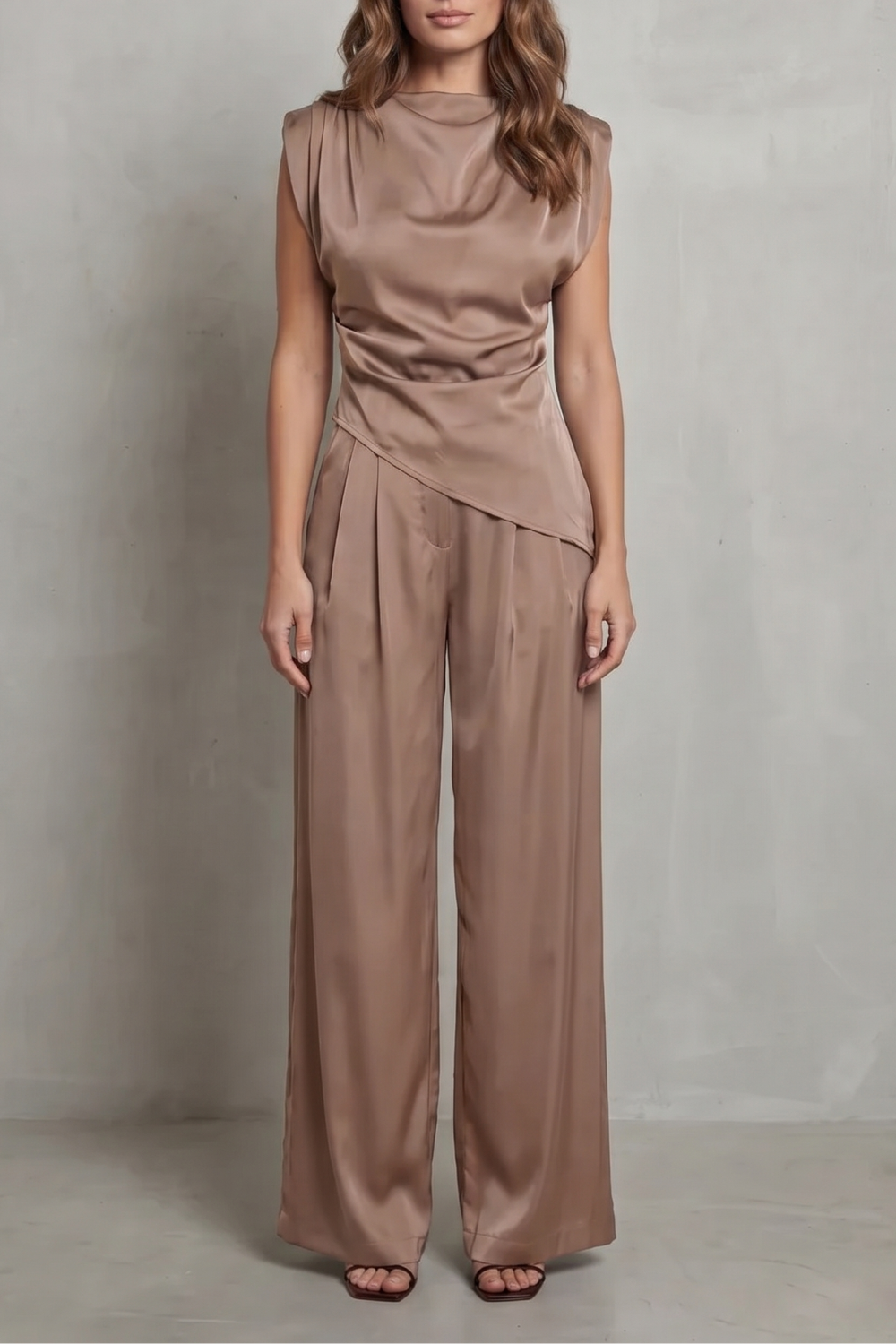 Women's Draped Top and Wide Leg Trouser Co-ord Set - Cherielle