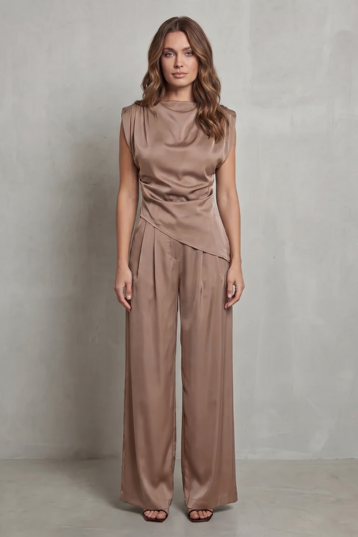 Women's Draped Top and Wide Leg Trouser Co-ord Set - Cherielle