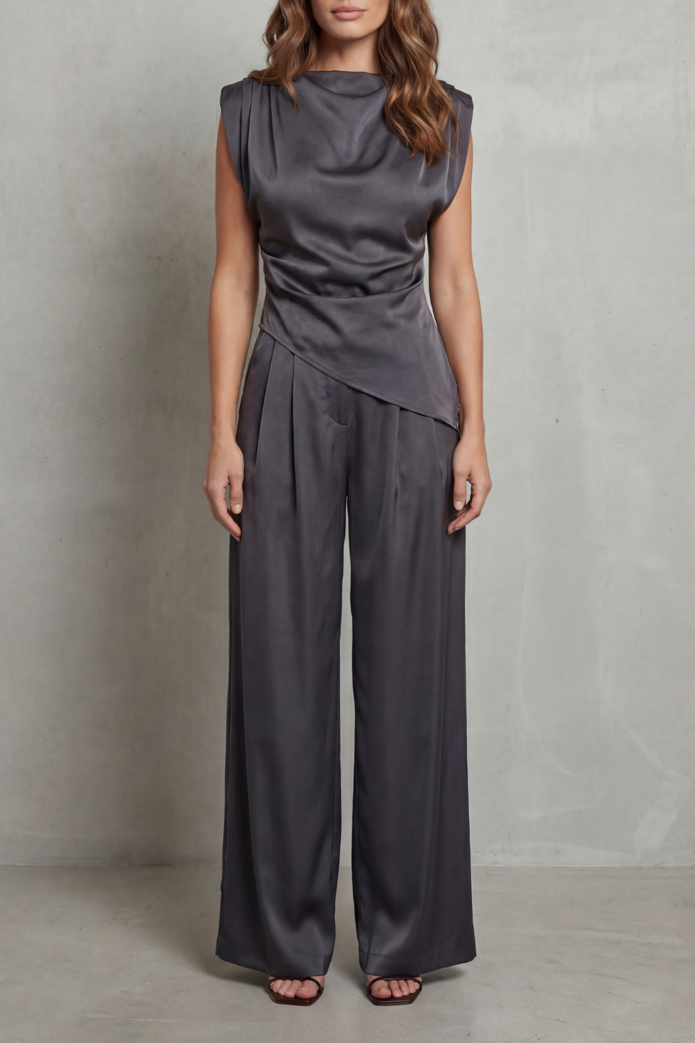 Women's Draped Top and Wide Leg Trouser Co-ord Set - Cherielle