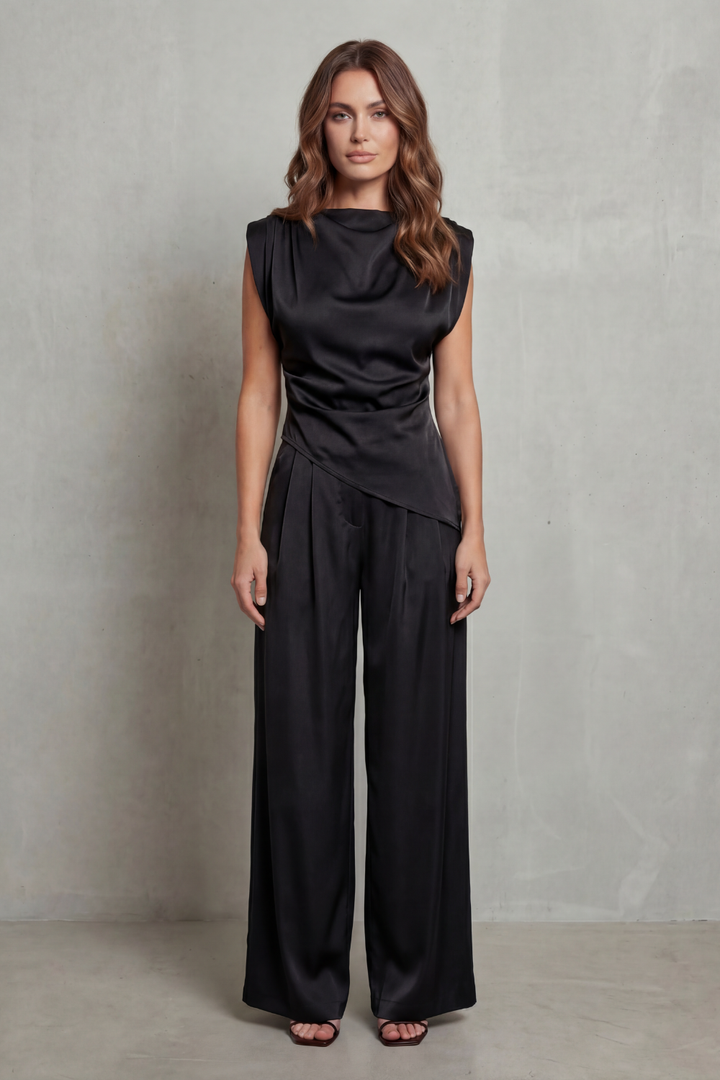 Women's Draped Top and Wide Leg Trouser Co-ord Set - Cherielle