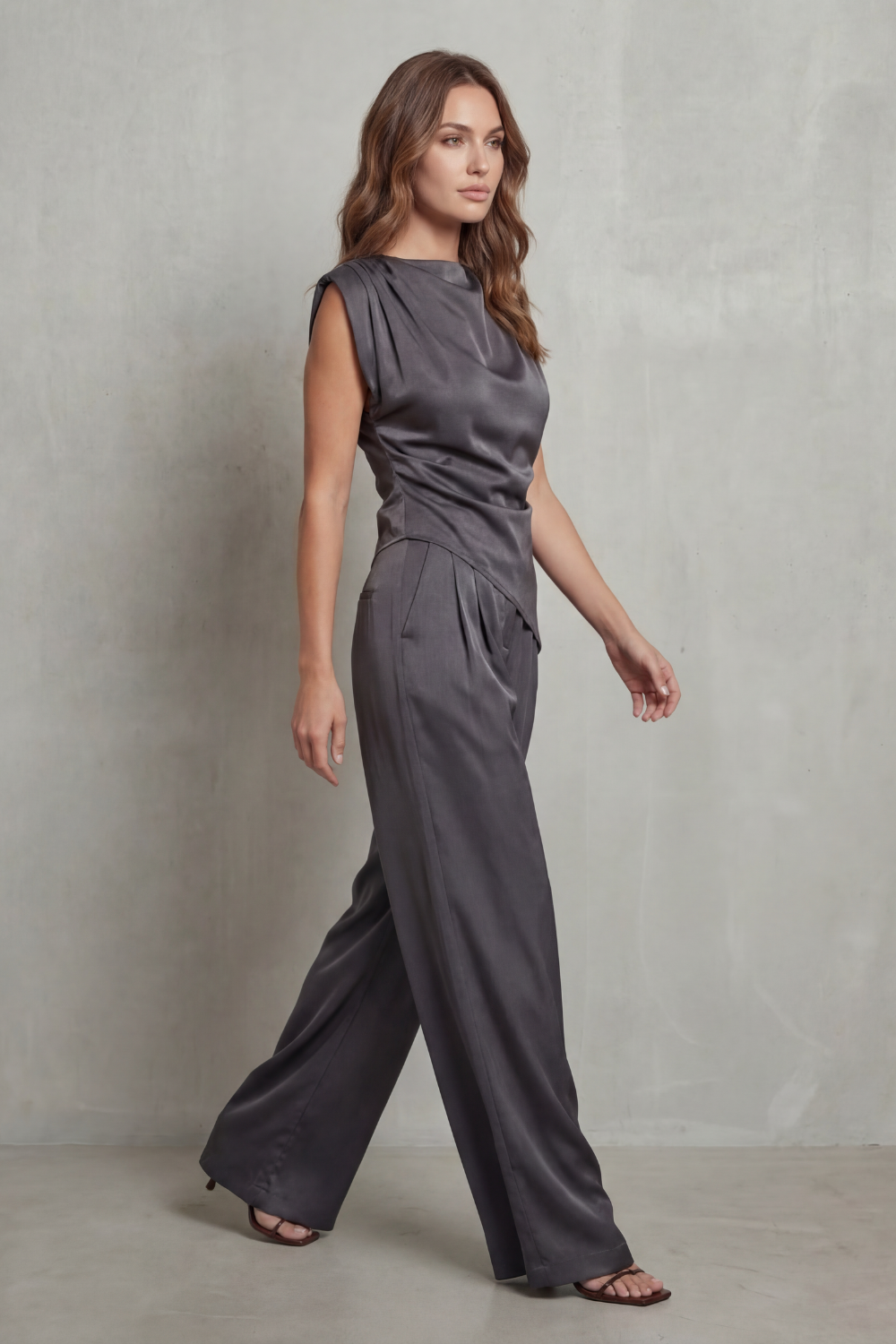 Women's Draped Top and Wide Leg Trouser Co-ord Set - Cherielle