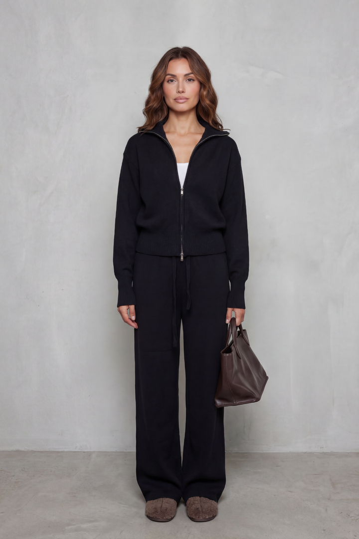 Women's Knit Zip-Up Cardigan and Trouser Lounge Set - Domiselle
