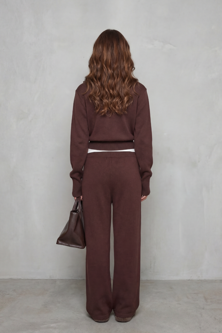 Women's Knit Zip-Up Cardigan and Trouser Lounge Set - Domiselle