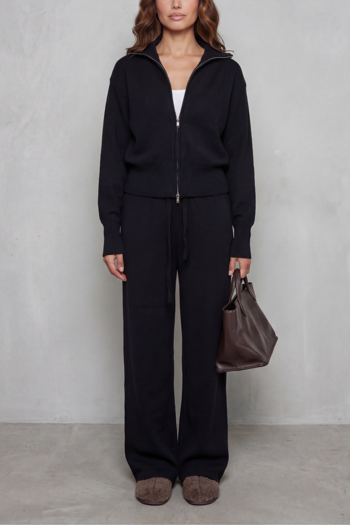 Women's Knit Zip-Up Cardigan and Trouser Lounge Set - Domiselle