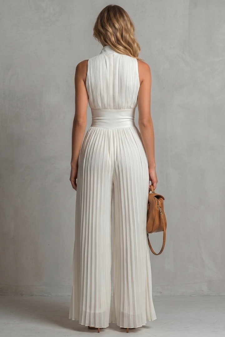 Women's Pleated Halter Neck Wide Leg Jumpsuit - Jolienne