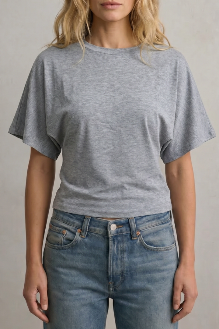 Women's Cropped Top with Draped Sleeves and Sculpted Waist - Ninelle
