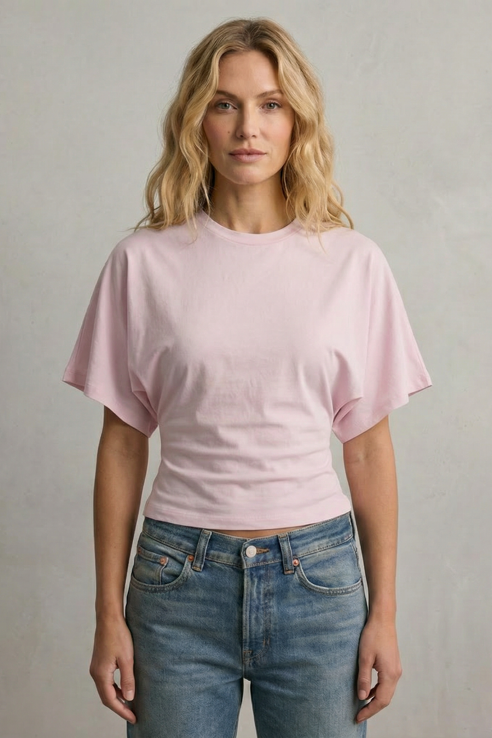 Women's Cropped Top with Draped Sleeves and Sculpted Waist - Ninelle