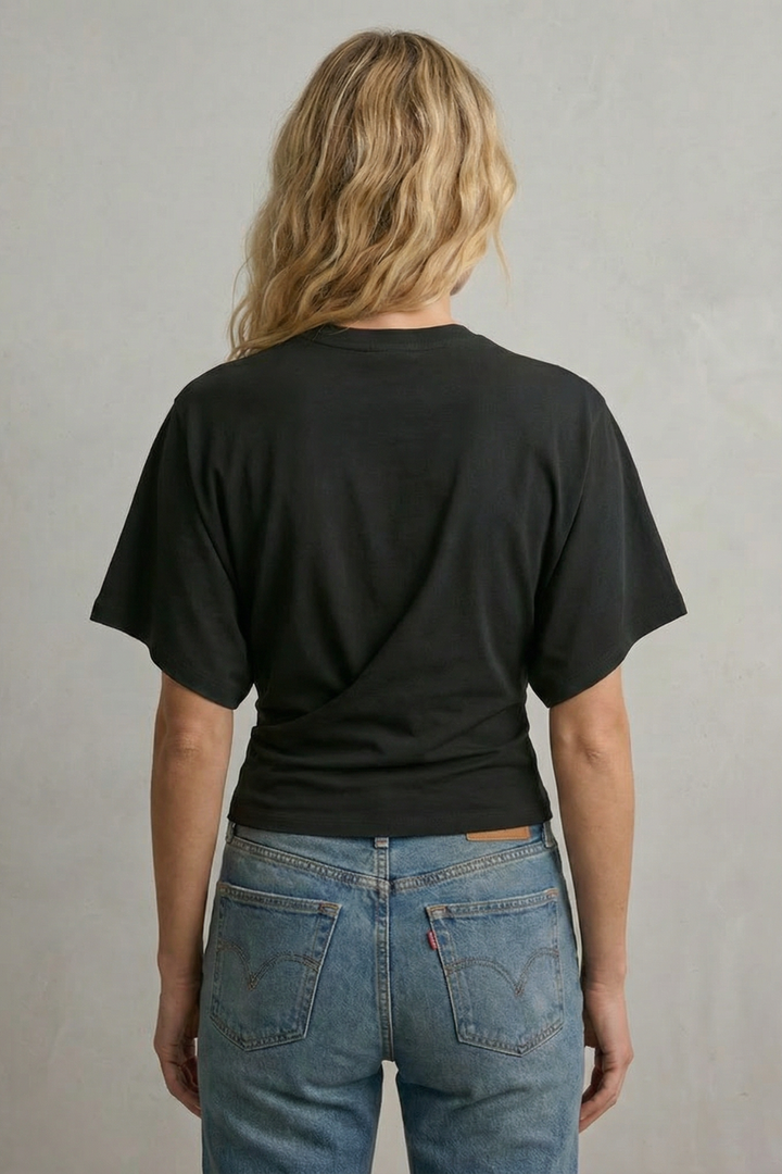 Women's Cropped Top with Draped Sleeves and Sculpted Waist - Ninelle