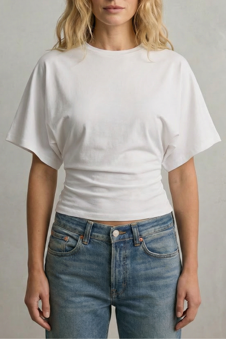 Women's Cropped Top with Draped Sleeves and Sculpted Waist - Ninelle