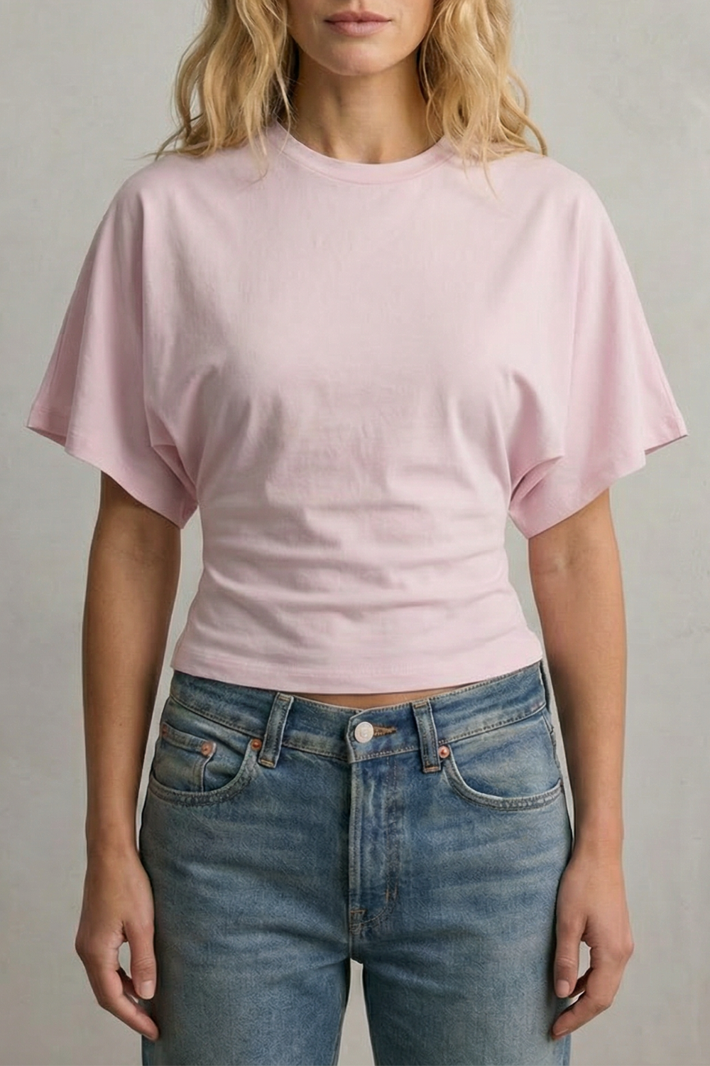 Women's Cropped Top with Draped Sleeves and Sculpted Waist - Ninelle